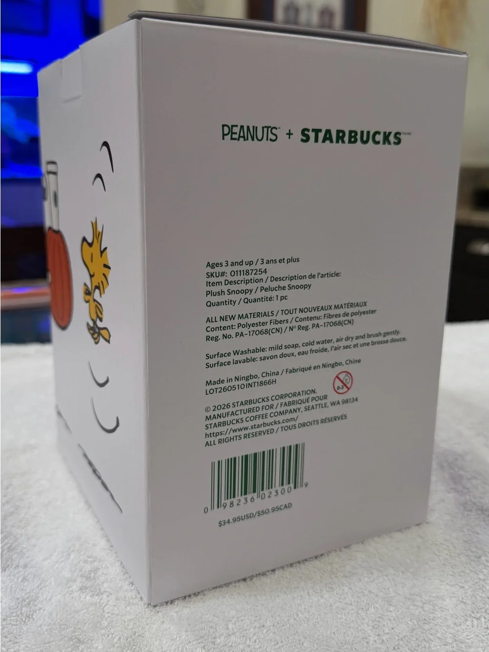 2026 NWT in original box Starbucks Peanuts Snoopy Plush in White, Black & Green